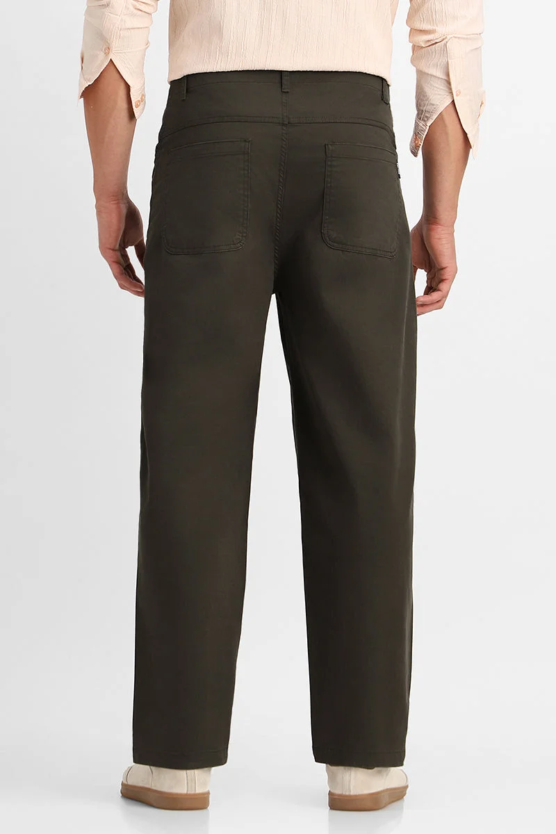 Snitch Olive Baggy Stretch Trousers for Men | Best Price UAE